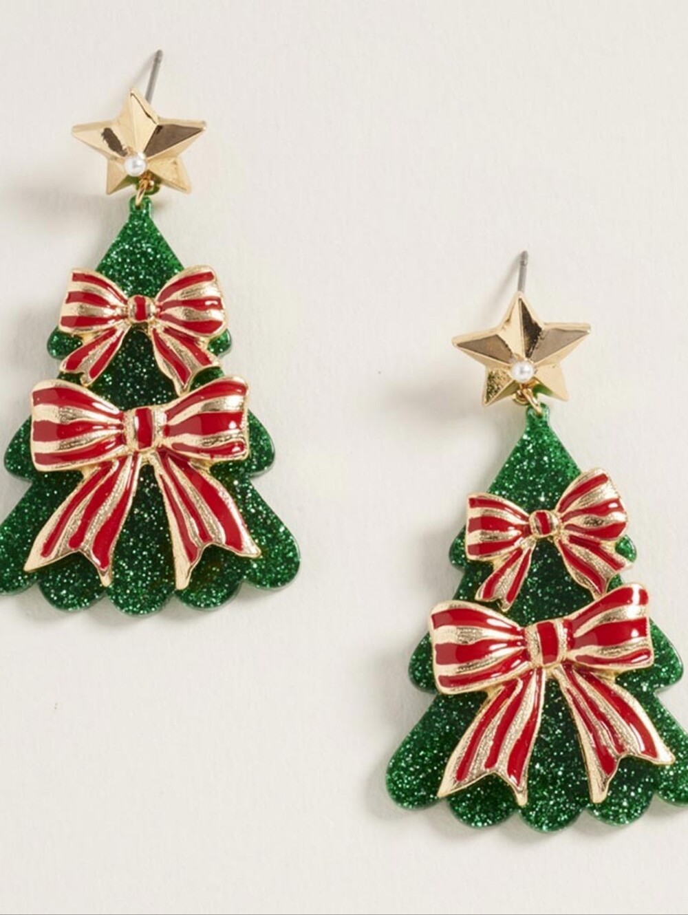 Star Bow Christmas Tree Charm Drop Earrings